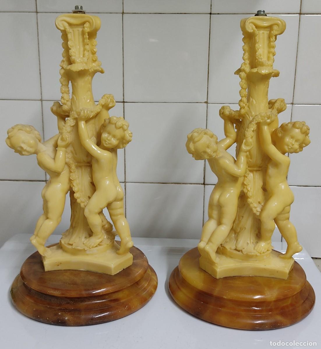 Antig&uuml;edades: Pareja de l&aacute;mparas con querubines - Foto 1