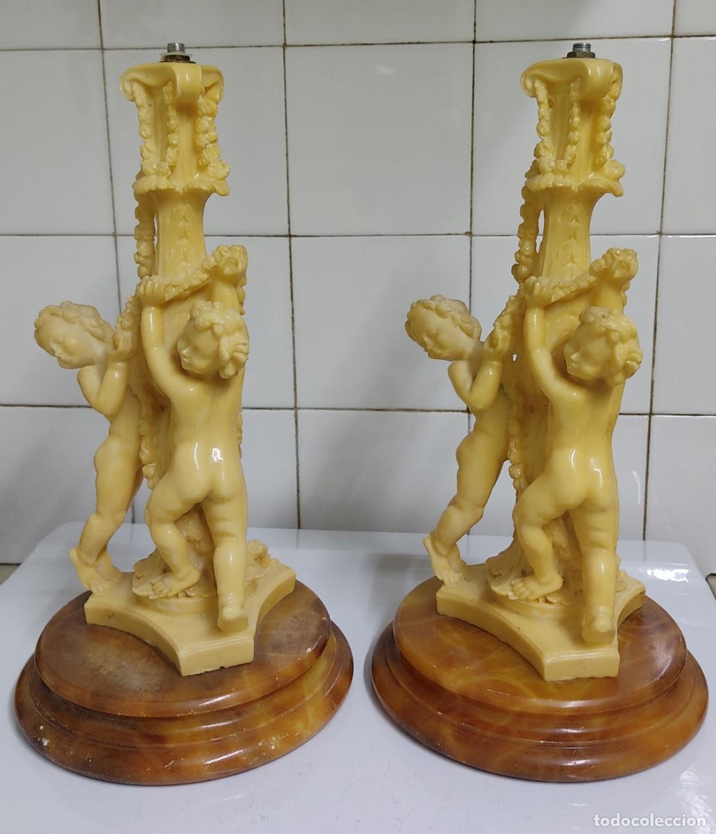 Antig&uuml;edades: Pareja de l&aacute;mparas con querubines - Foto 2