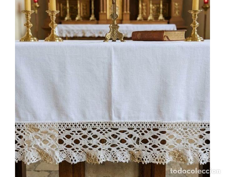Antig&uuml;edades: 4 metros de antiguo encaje PARA PA&Ntilde;O DE ALTAR DE IGLESIA SEMANA SANTA TOCADO VIRGEN