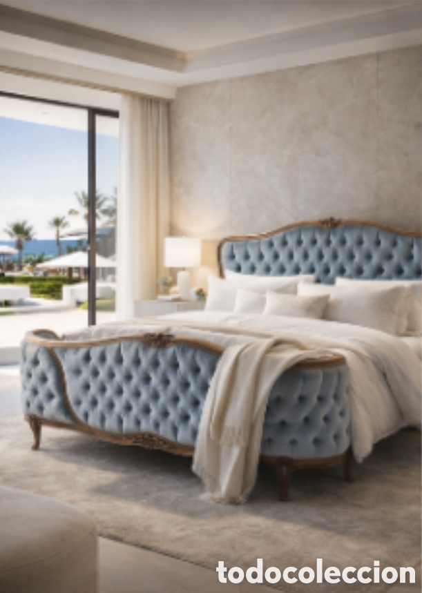 Antig&uuml;edades: Cama Louis XV antigua con capiton&eacute;. Pieza artesanal XIX-XX