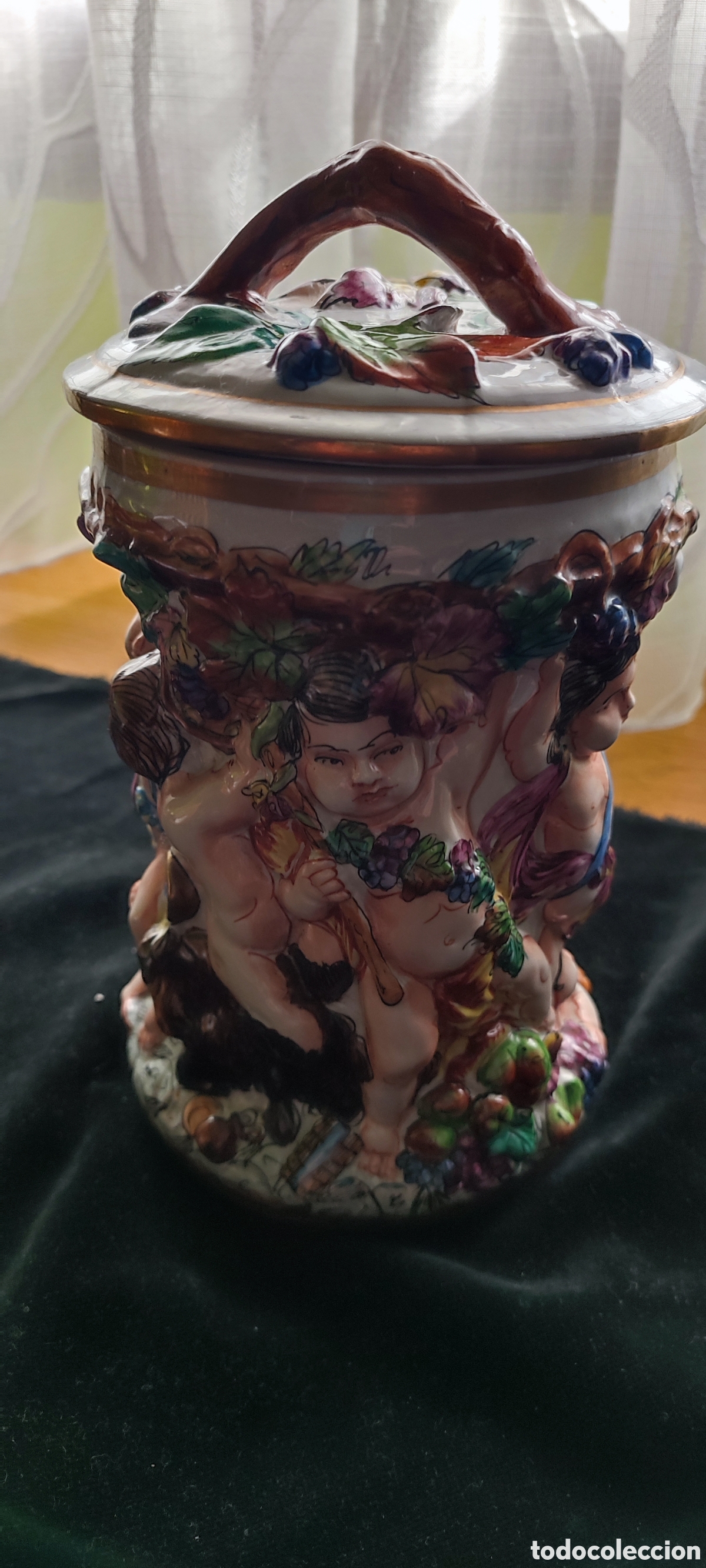 Antig&uuml;edades: Precioso gran tarro de porcelana &Aacute;lvarez estilo Capodimonte