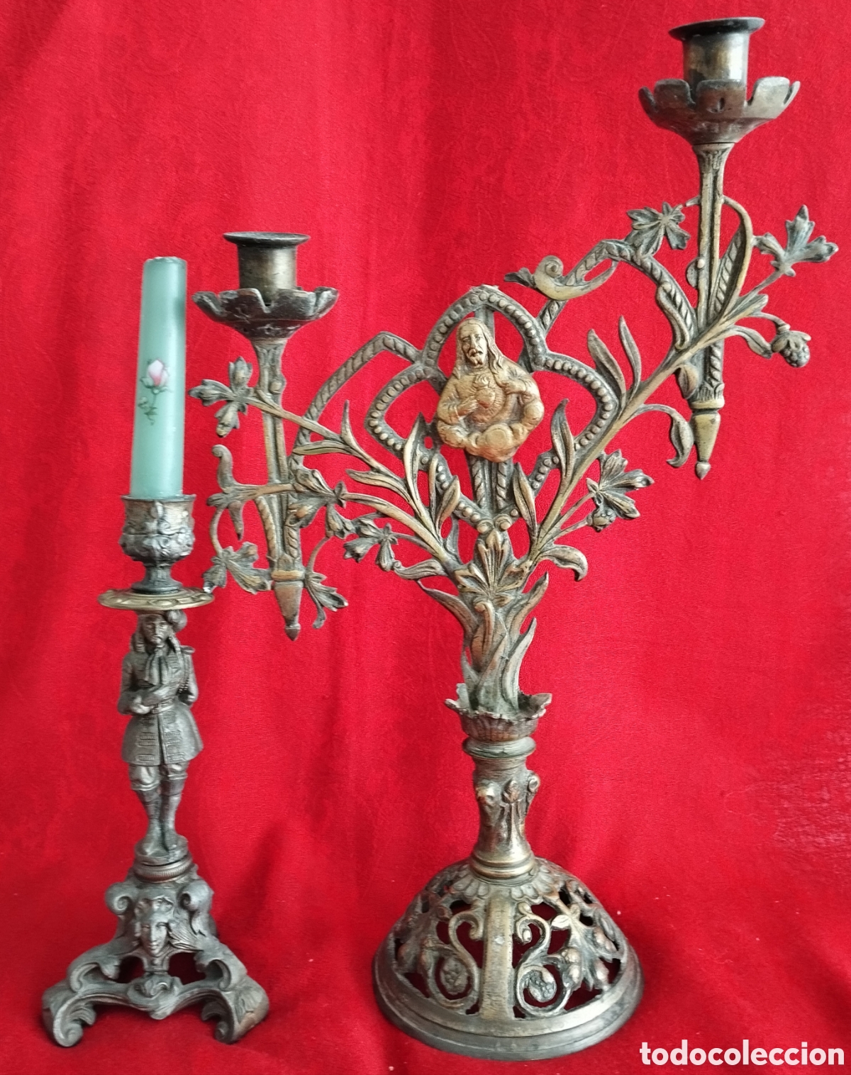 Antig&uuml;edades: Pareja Candelabros antiguos bronce. - Foto 2