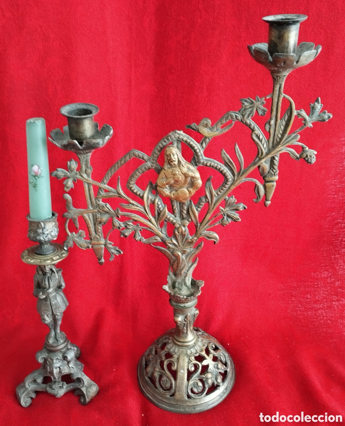 Antig&uuml;edades: Pareja Candelabros antiguos bronce. - Foto 3