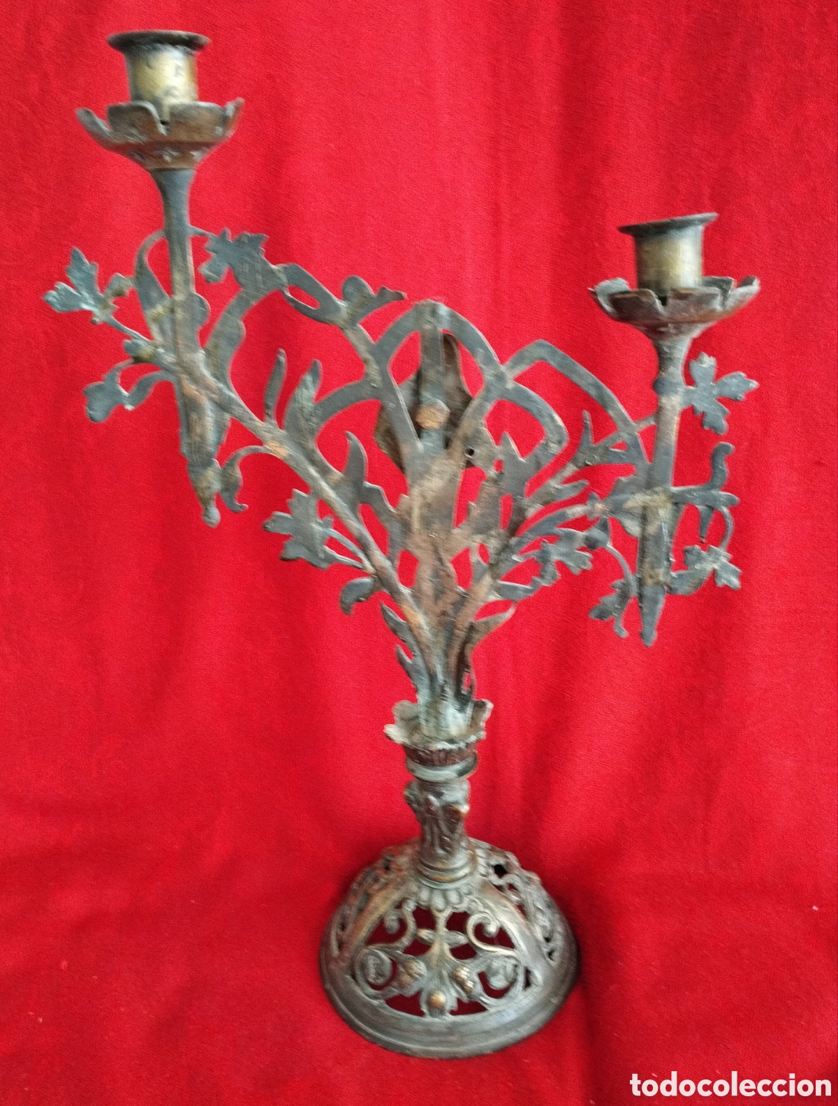 Antig&uuml;edades: Pareja Candelabros antiguos bronce. - Foto 7