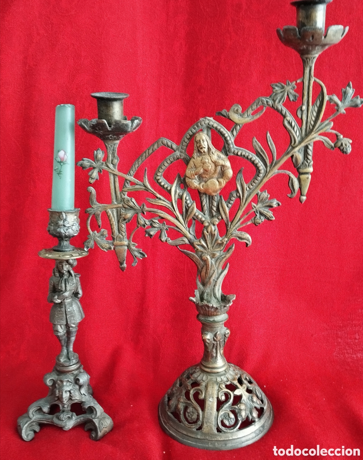 Antig&uuml;edades: Pareja Candelabros antiguos bronce. - Foto 1