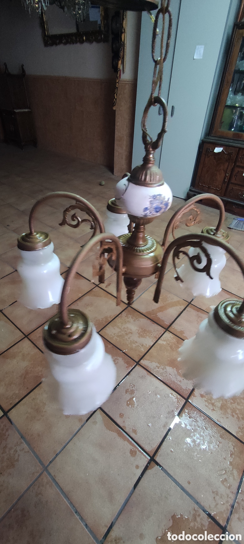 Antig&uuml;edades: Lampara e techo, laton, cer&aacute;mica - Foto 2