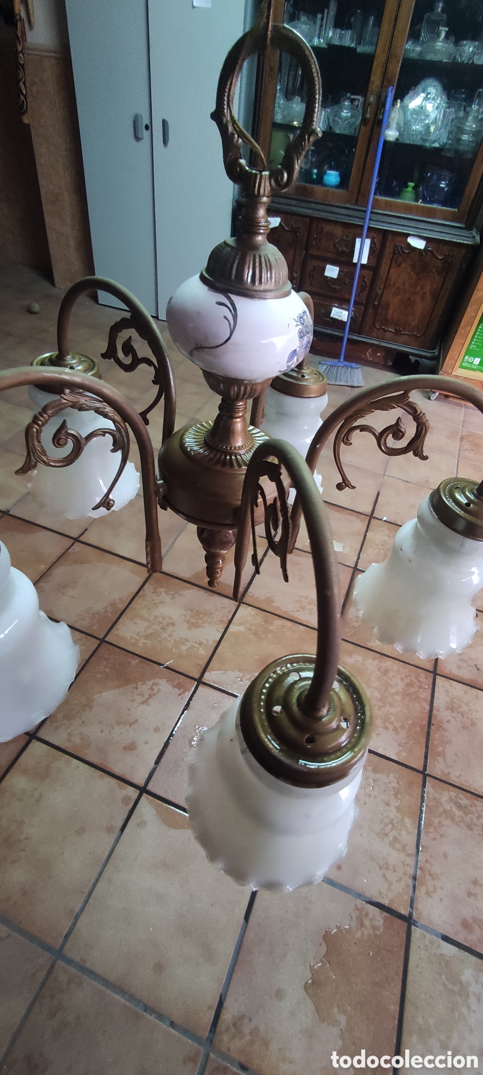 Antig&uuml;edades: Lampara e techo, laton, cer&aacute;mica - Foto 4