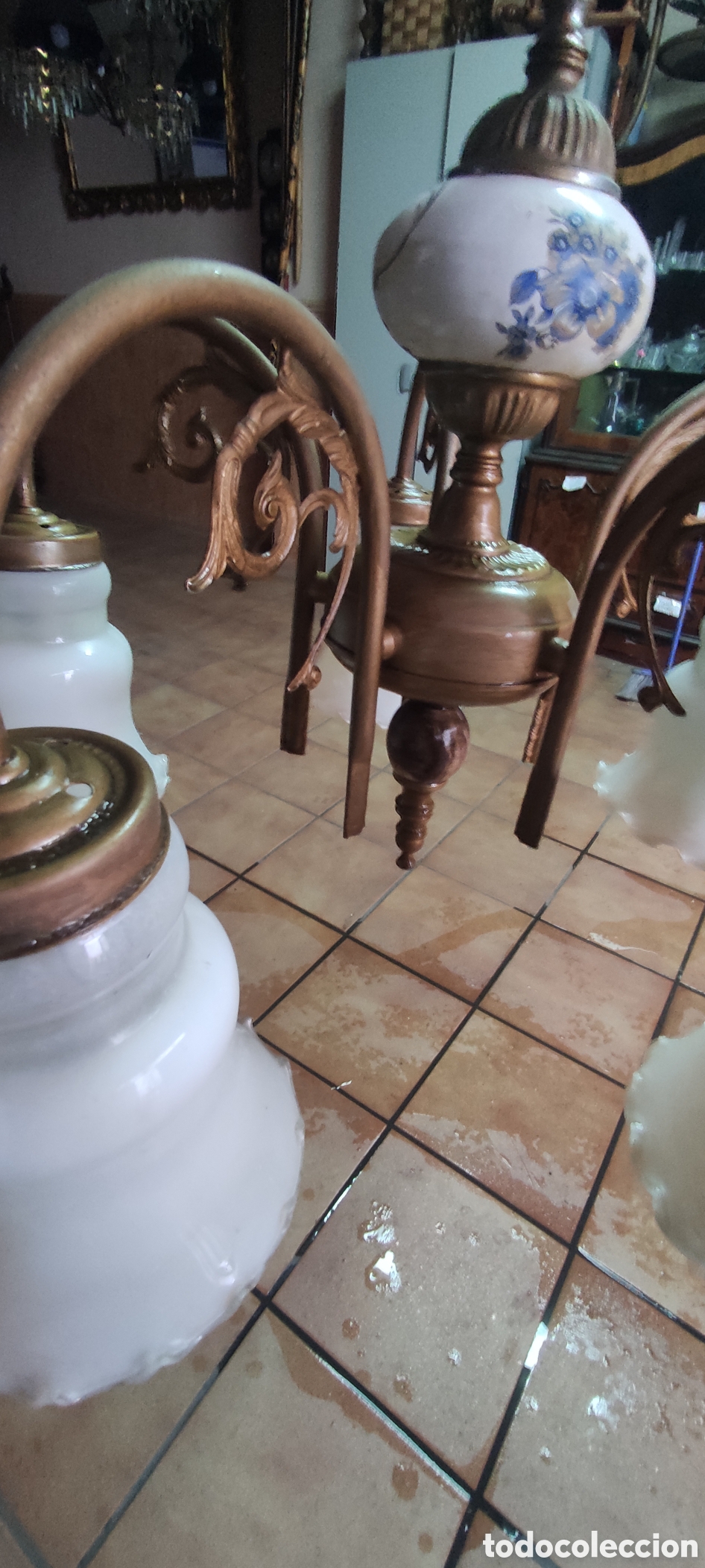 Antig&uuml;edades: Lampara e techo, laton, cer&aacute;mica - Foto 5