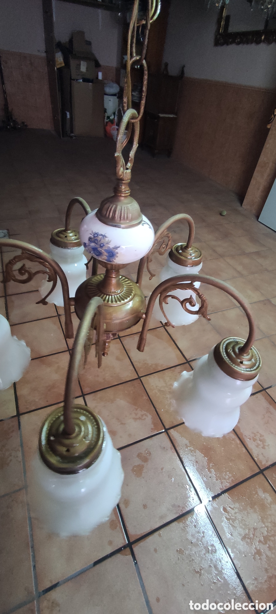 Antig&uuml;edades: Lampara e techo, laton, cer&aacute;mica - Foto 7