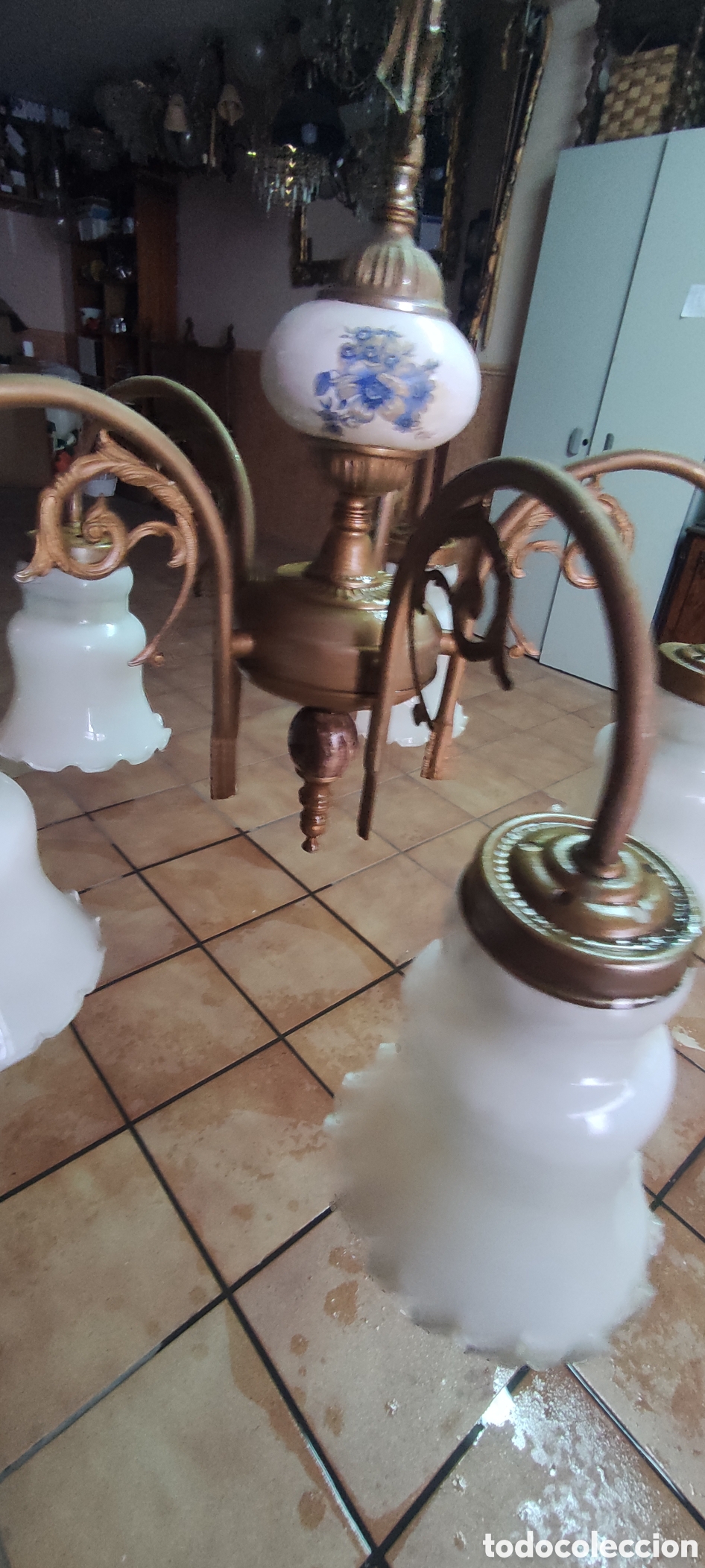 Antig&uuml;edades: Lampara e techo, laton, cer&aacute;mica - Foto 8