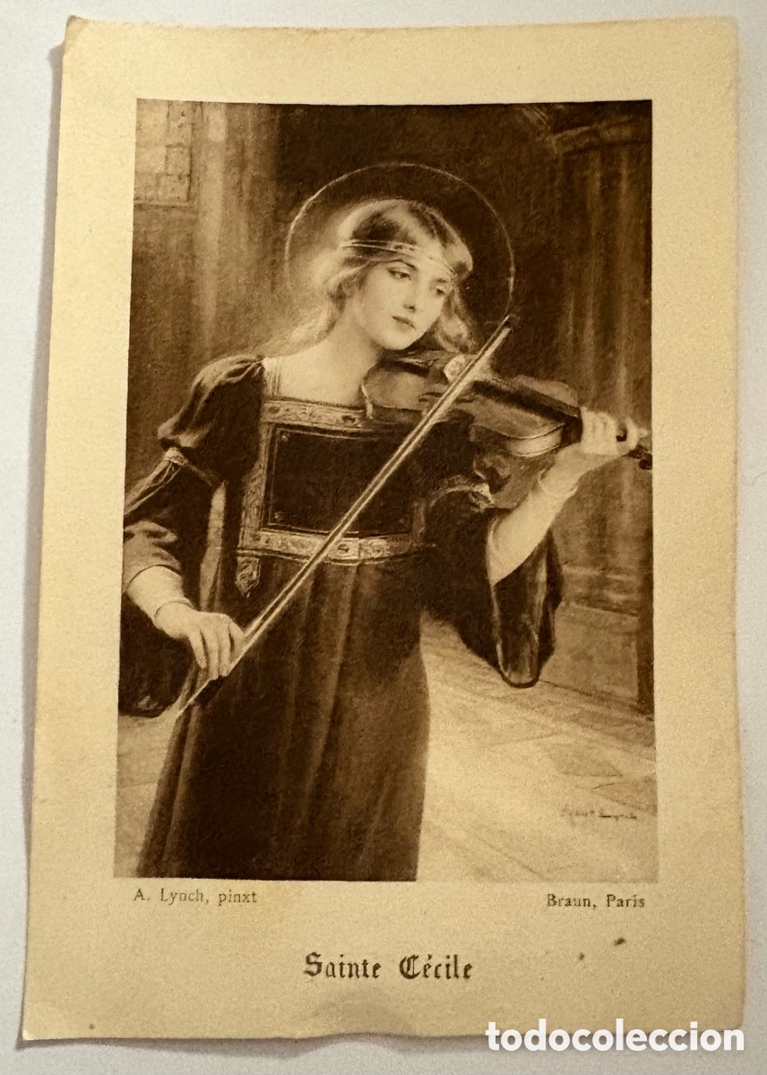 Antig&uuml;edades: ANTIGUA ESTAMPA RELIGIOSA 1933 DE SANTA CECILIA. PATRONA DE LOS M&Uacute;SICOS. TOMA DE SOTANA EN FRANCIA.