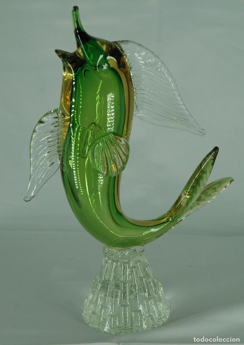Antig&uuml;edades: PEZ DE CRISTAL DE MURANO VERDE - Foto 1