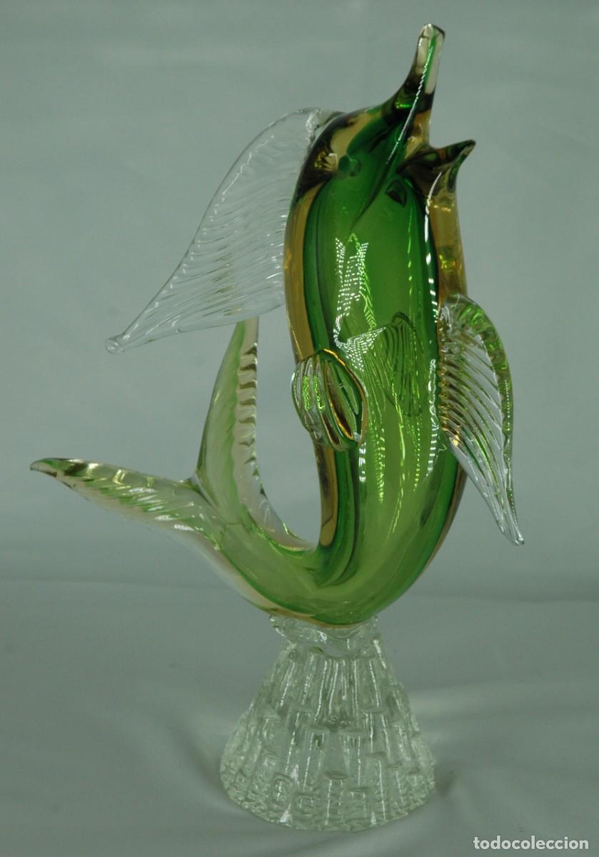 Antig&uuml;edades: PEZ DE CRISTAL DE MURANO VERDE - Foto 2