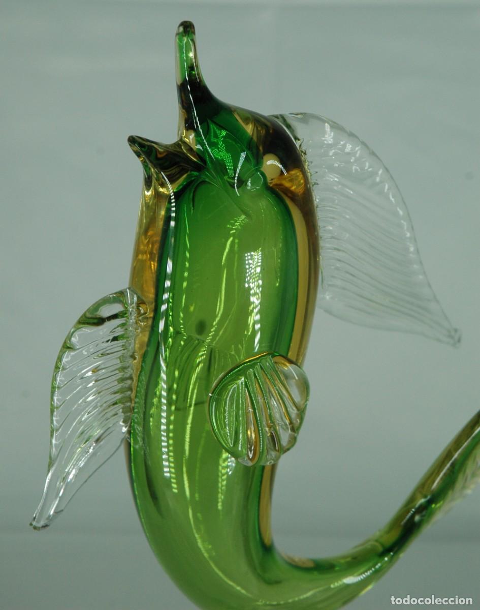 Antig&uuml;edades: PEZ DE CRISTAL DE MURANO VERDE - Foto 3