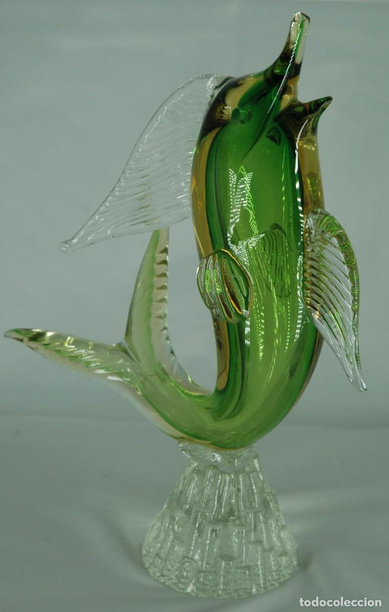 Antig&uuml;edades: PEZ DE CRISTAL DE MURANO VERDE - Foto 5