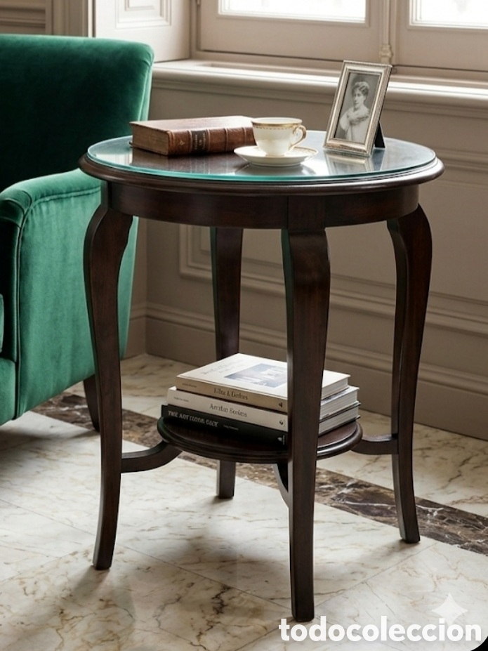 Antig&uuml;edades: Velador Isabelino - Madera Noble y Cristal - Estado Impecable