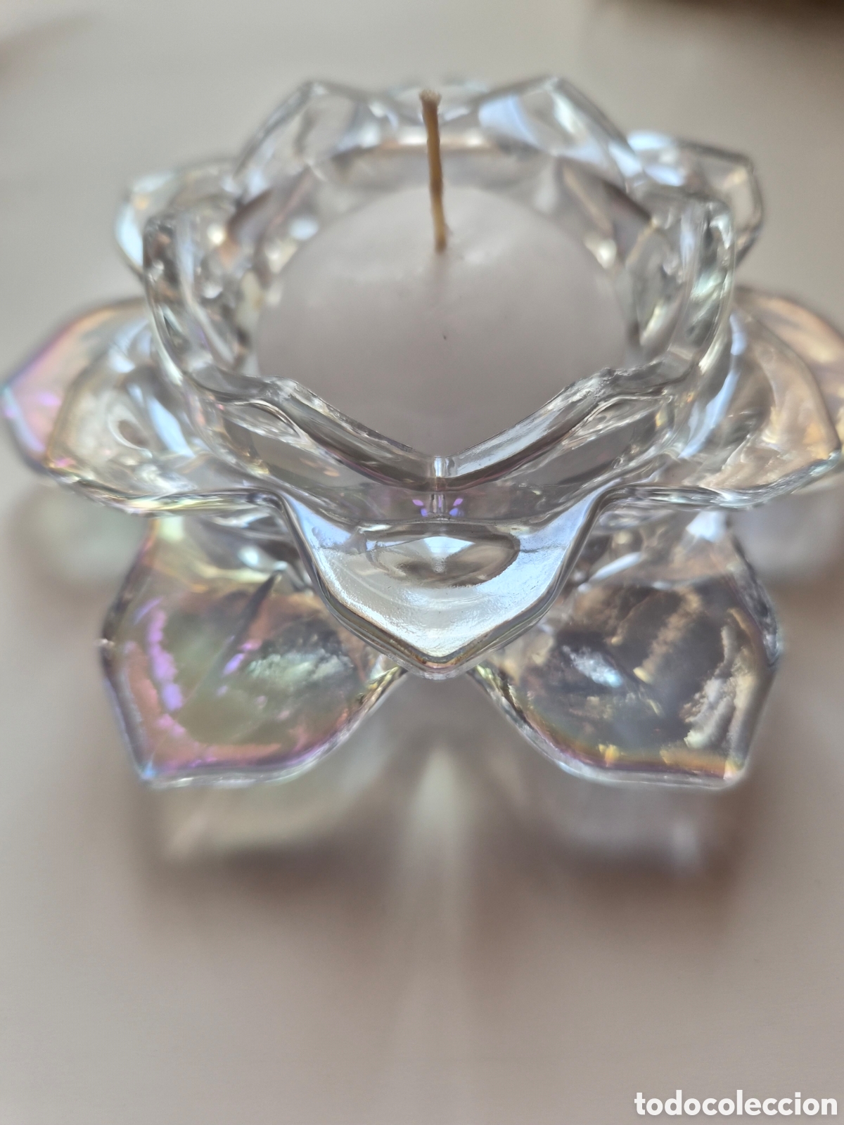 Antig&uuml;edades: Portavela flor de loto cristal