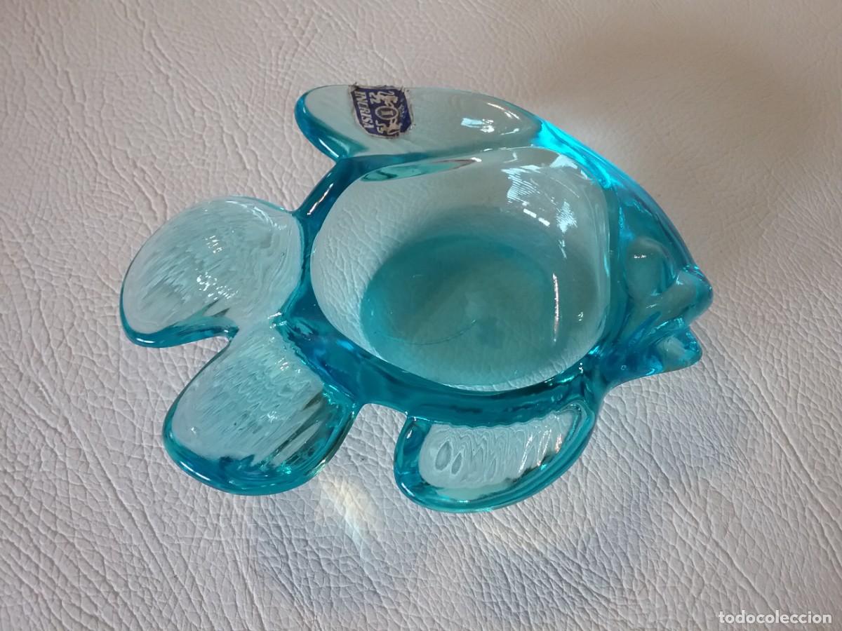 Antiquit&eacute;s: CENICERO CRISTAL AZUL INCRISA FORMA DE PEZ