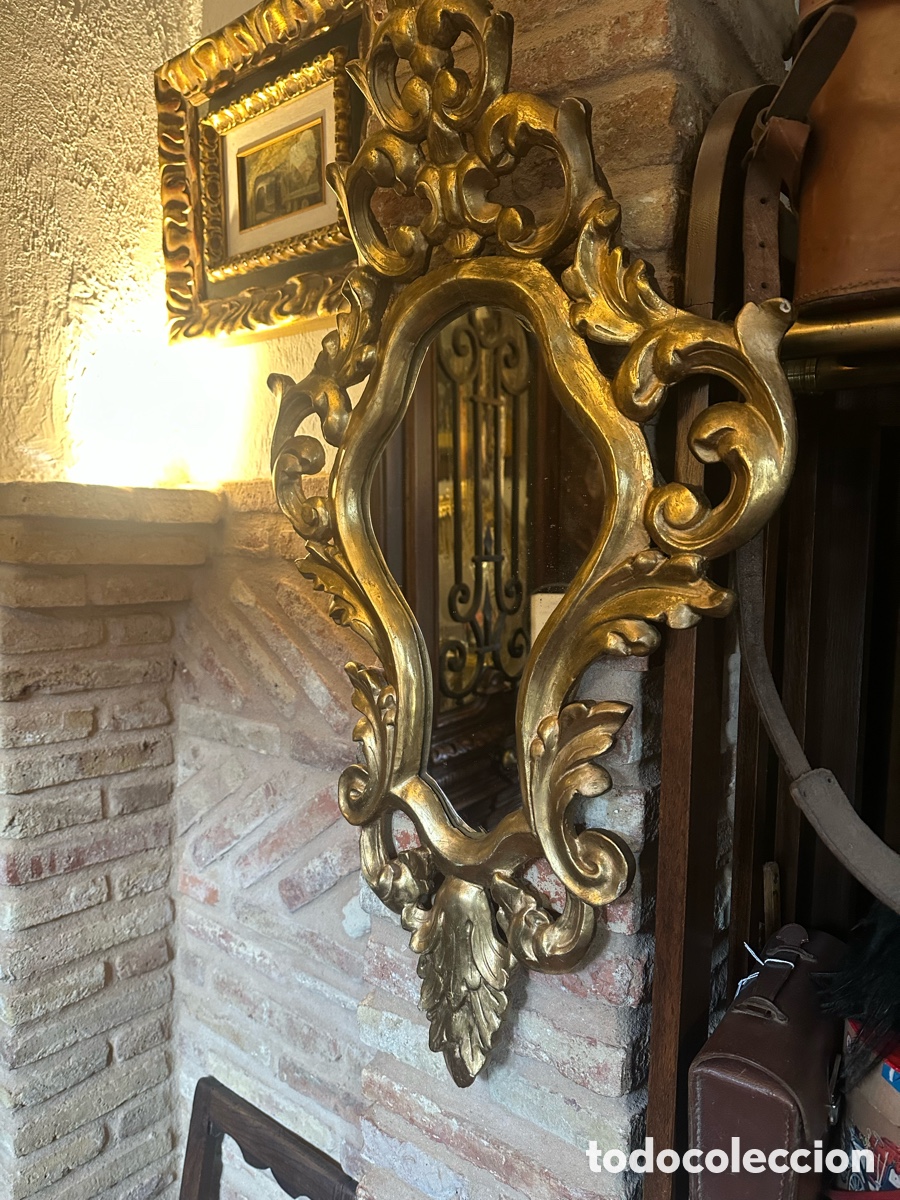 Antig&uuml;edades: Cornucopia antiguo espejo madera y pan de oro - Foto 2
