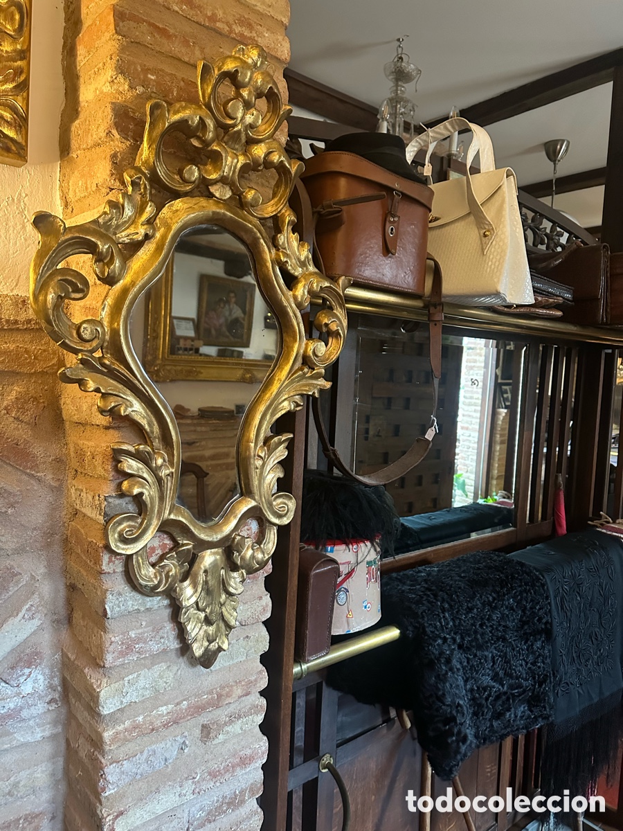 Antig&uuml;edades: Cornucopia antiguo espejo madera y pan de oro - Foto 3