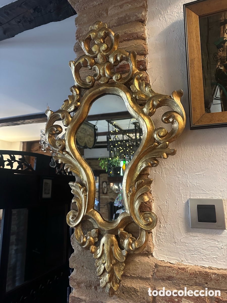 Antig&uuml;edades: Cornucopia antiguo espejo madera y pan de oro - Foto 4