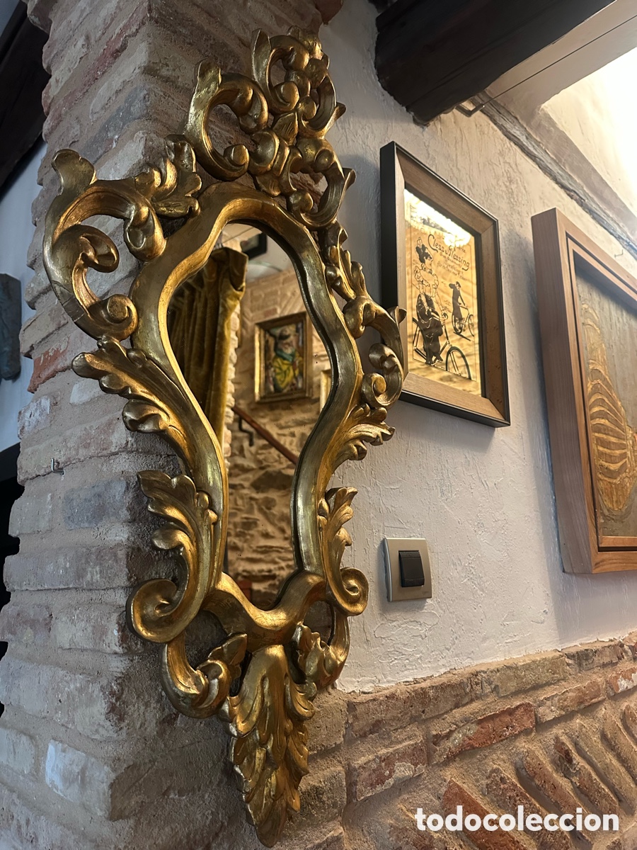 Antig&uuml;edades: Cornucopia antiguo espejo madera y pan de oro - Foto 1