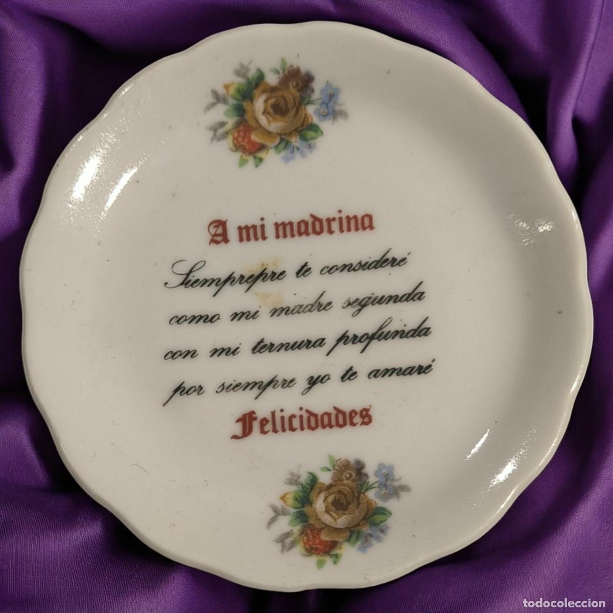 Antiguidades: Plato Decorativo De Porcelana Llompart Gij&oacute;n &ndash; Dedicatoria &ldquo;A Mi Madrina&rdquo; Recuerdo Vintage