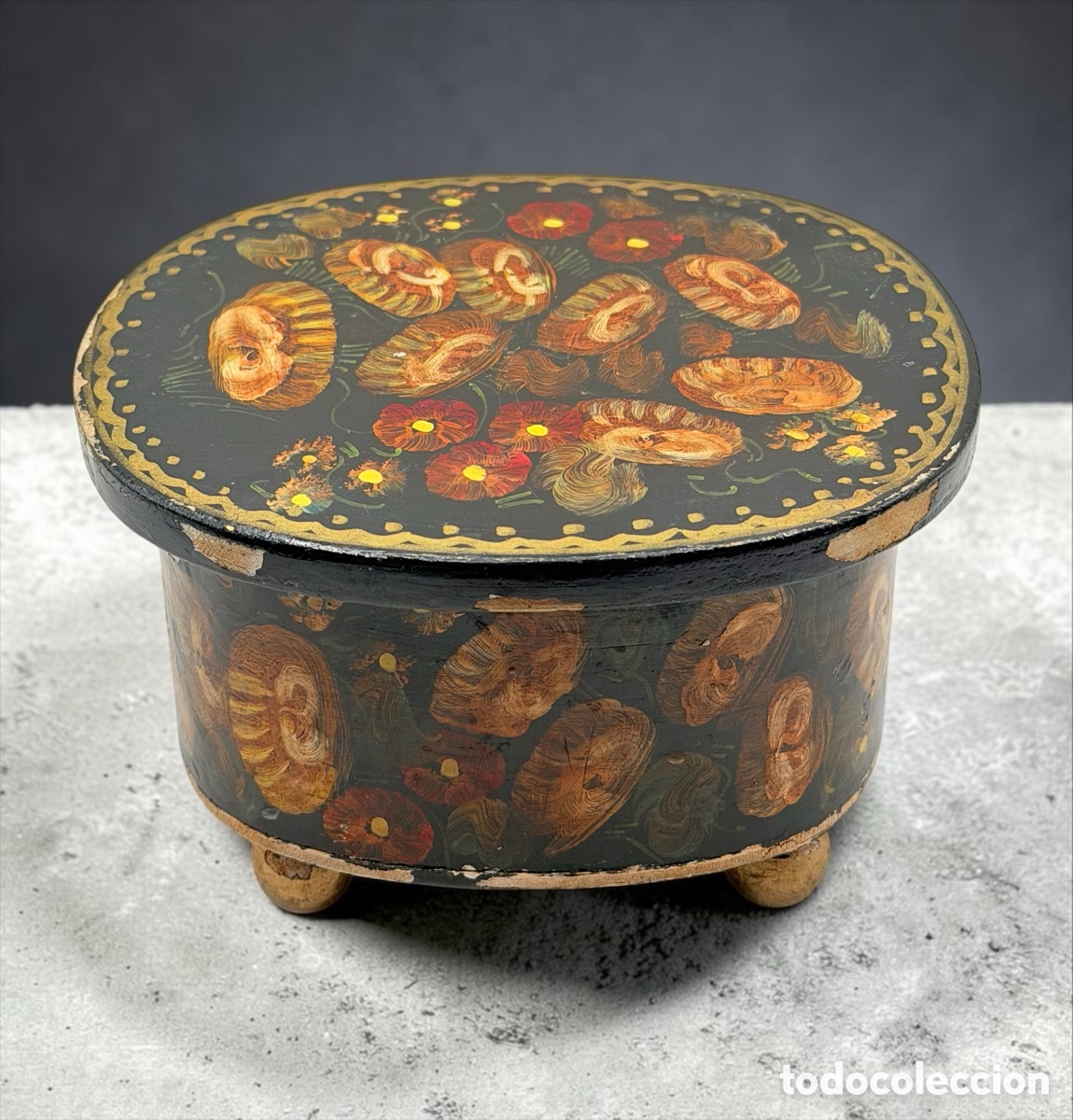 Antiquit&eacute;s: Antigua Caja de Madera Victoriana Pintada de Flores