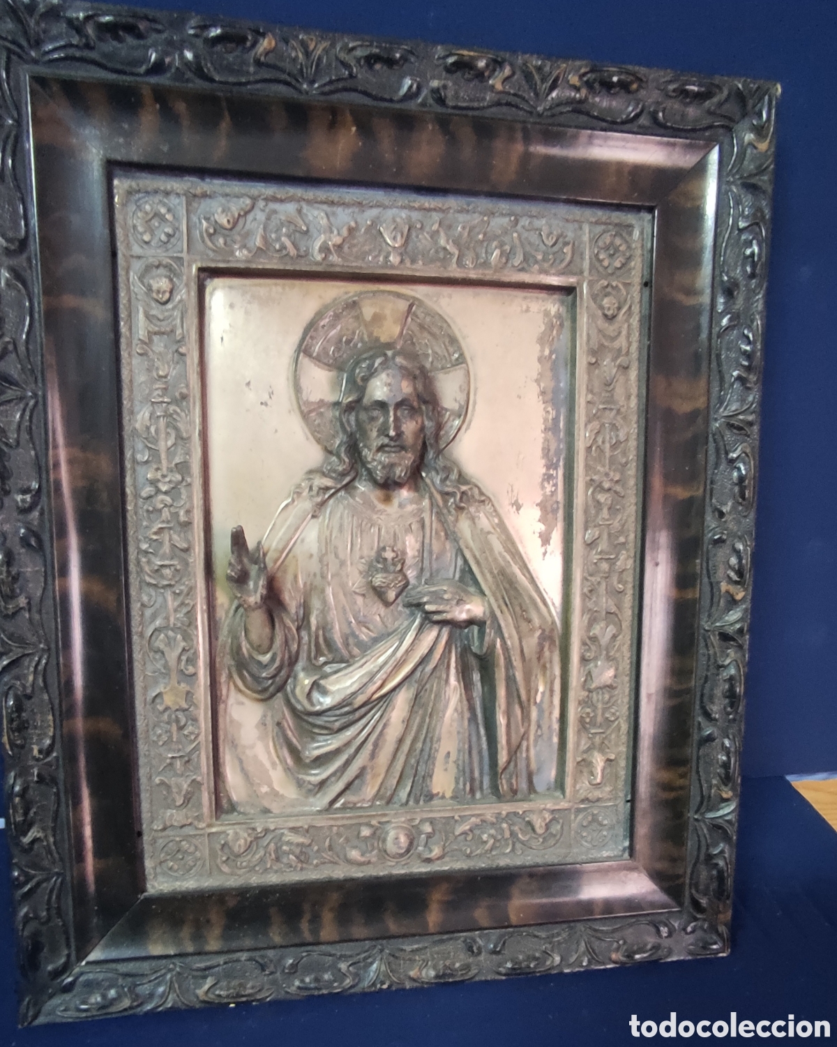 Antig&uuml;edades: Cuadro Cristo metal repujado