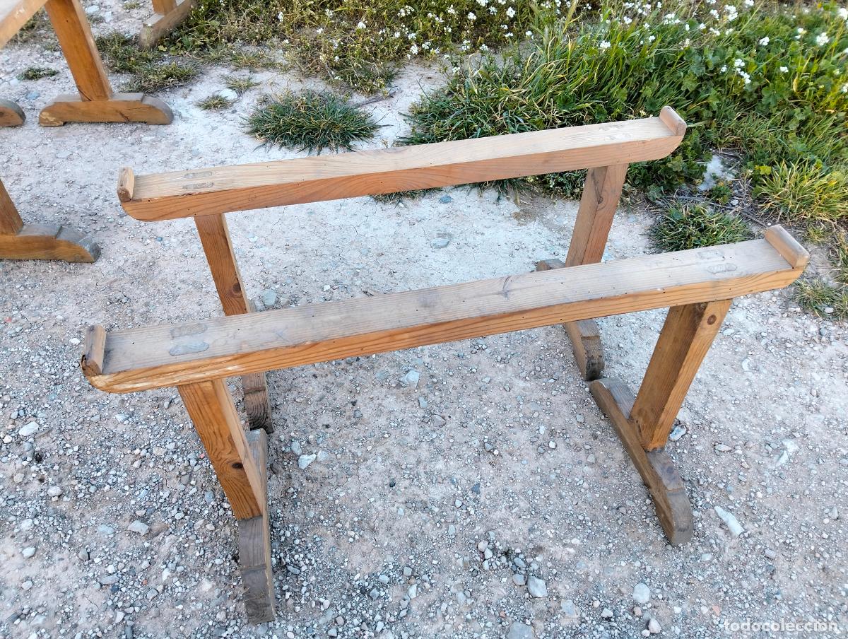 Antig&uuml;edades: Pareja de caballetes burros antiguos soportes de madera antiguos cabestrillos cama de monja a&ntilde;os 40