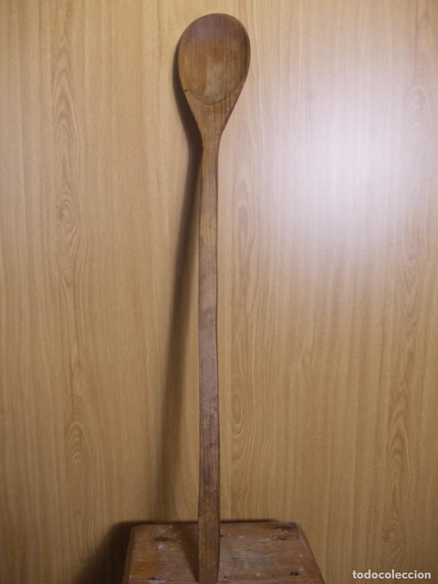 Antig&uuml;edades: Cuchara madera antigua r&uacute;stica artesanal sin marca utensilio cocina vintage decoraci&oacute;n r&uacute;stica