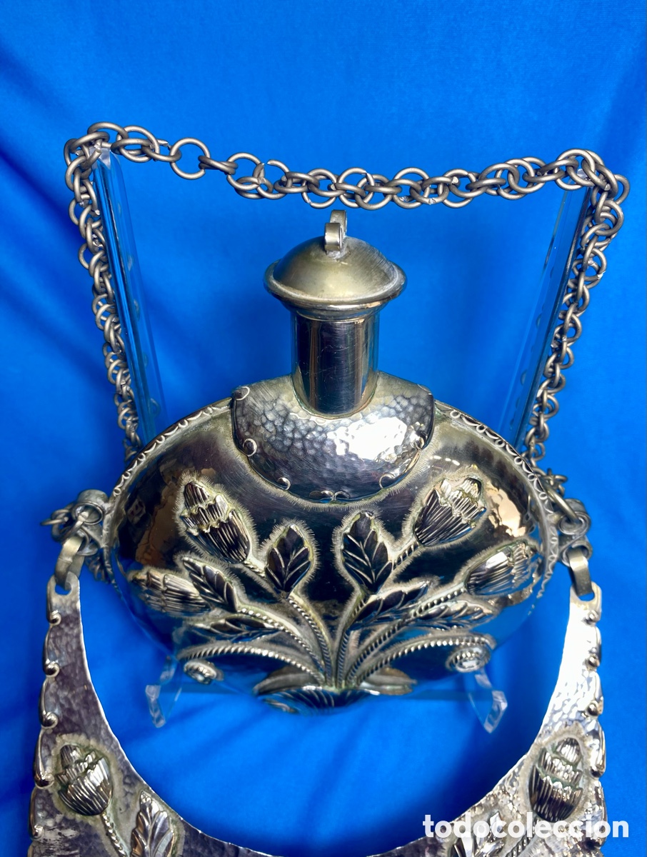 Antig&uuml;edades: Cantimplora polvora antigua en metal plateado - Foto 2