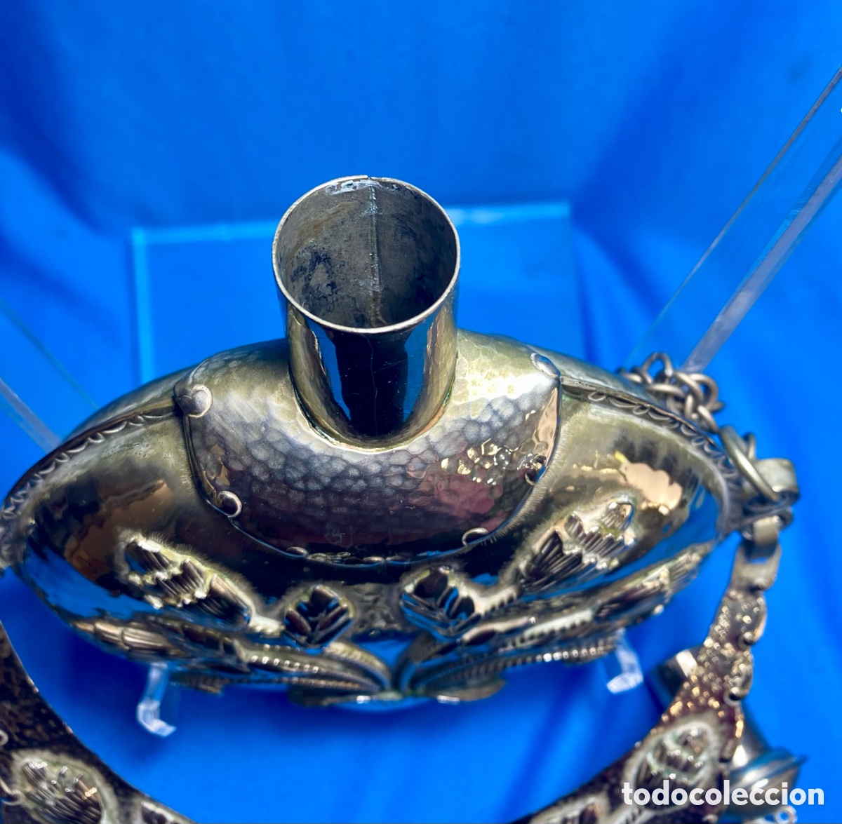 Antig&uuml;edades: Cantimplora polvora antigua en metal plateado - Foto 3
