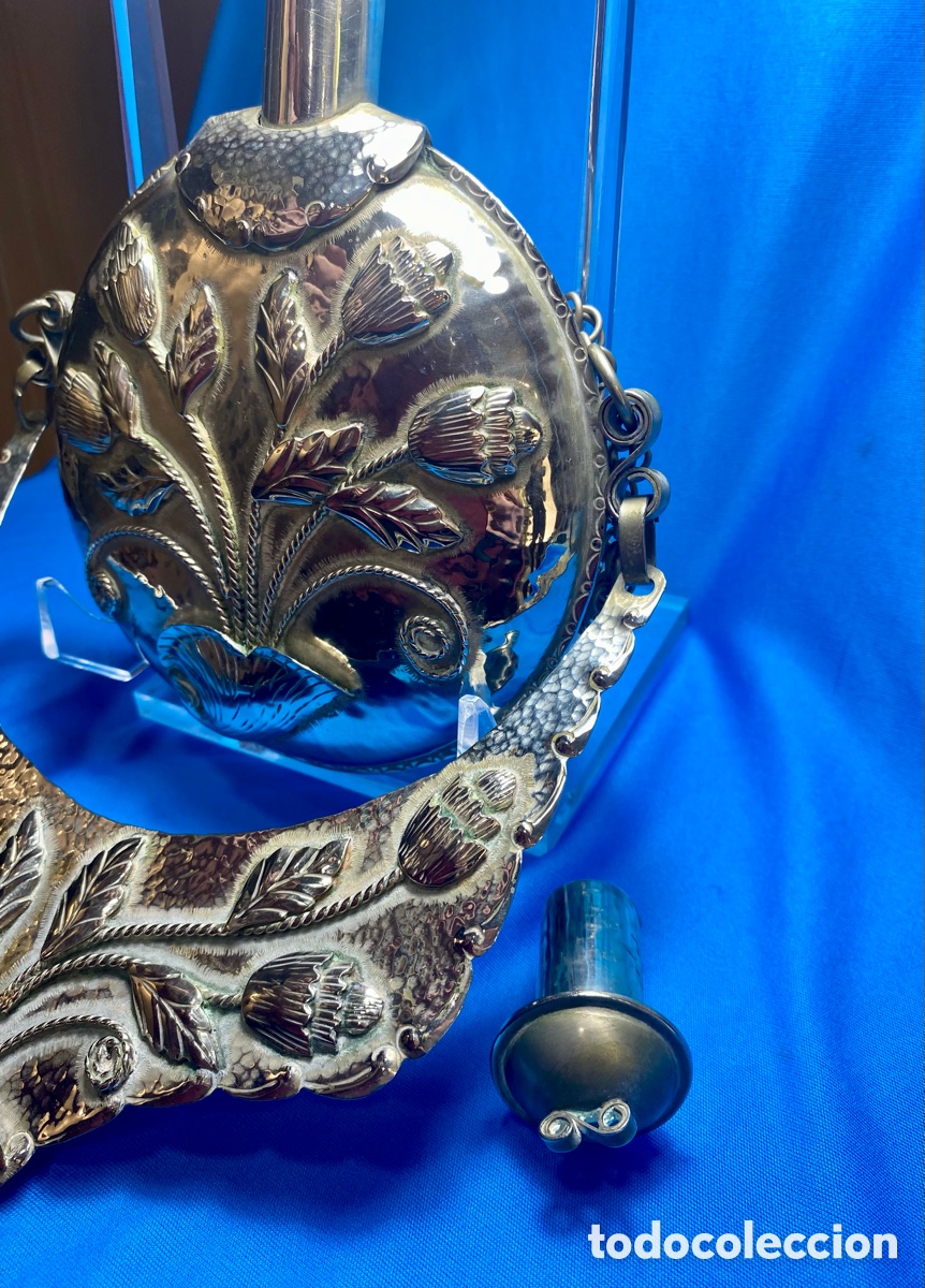 Antig&uuml;edades: Cantimplora polvora antigua en metal plateado - Foto 4
