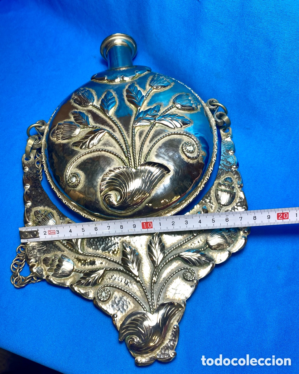 Antig&uuml;edades: Cantimplora polvora antigua en metal plateado - Foto 8