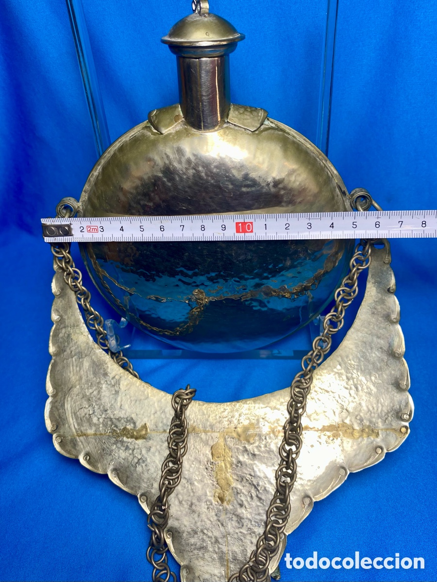 Antig&uuml;edades: Cantimplora polvora antigua en metal plateado - Foto 9