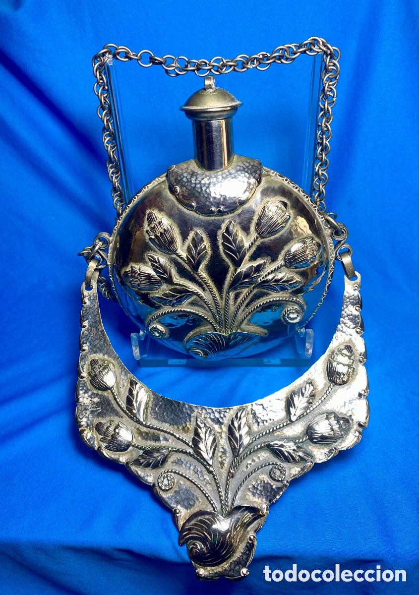 Antig&uuml;edades: Cantimplora polvora antigua en metal plateado - Foto 1