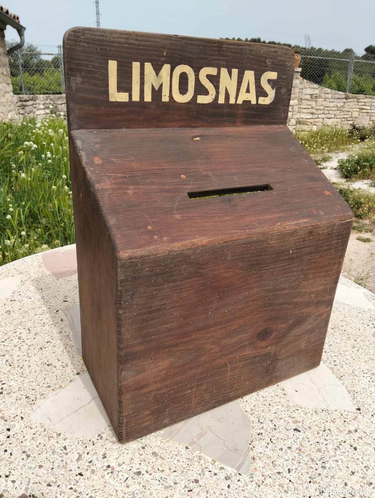 Antiquit&auml;ten: Mueble de pared limosnera hucha de madera antiguo dep&oacute;sito caja de limosnas moneda billete a&ntilde;os 40