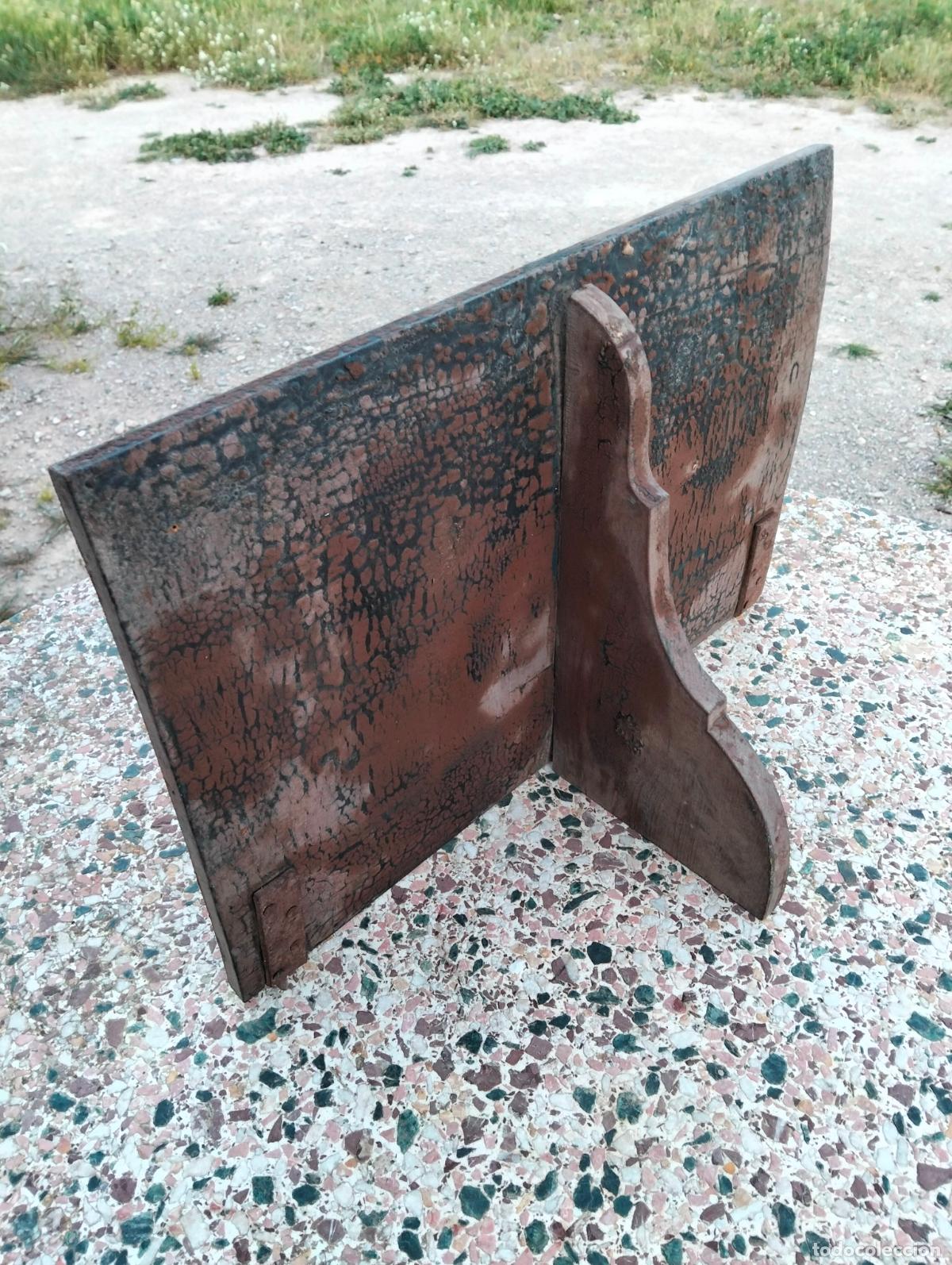 Antiquit&auml;ten: Repisa de pared antigua de madera soporte con escuadra tallada para imagen religiosa a&ntilde;os 20-30