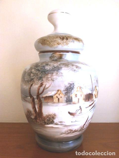 Antig&uuml;edades: Jarr&oacute;n Tibor porcelana esmaltada pintada a mano - Cer&aacute;mica Espa&ntilde;ola Firma C.Zara de 30 cm alto.