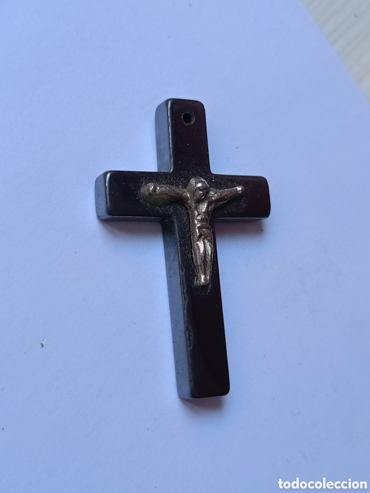 Oggetti Antichi: Colgante Cruz cristo en piedra natural Onix 4,5cm