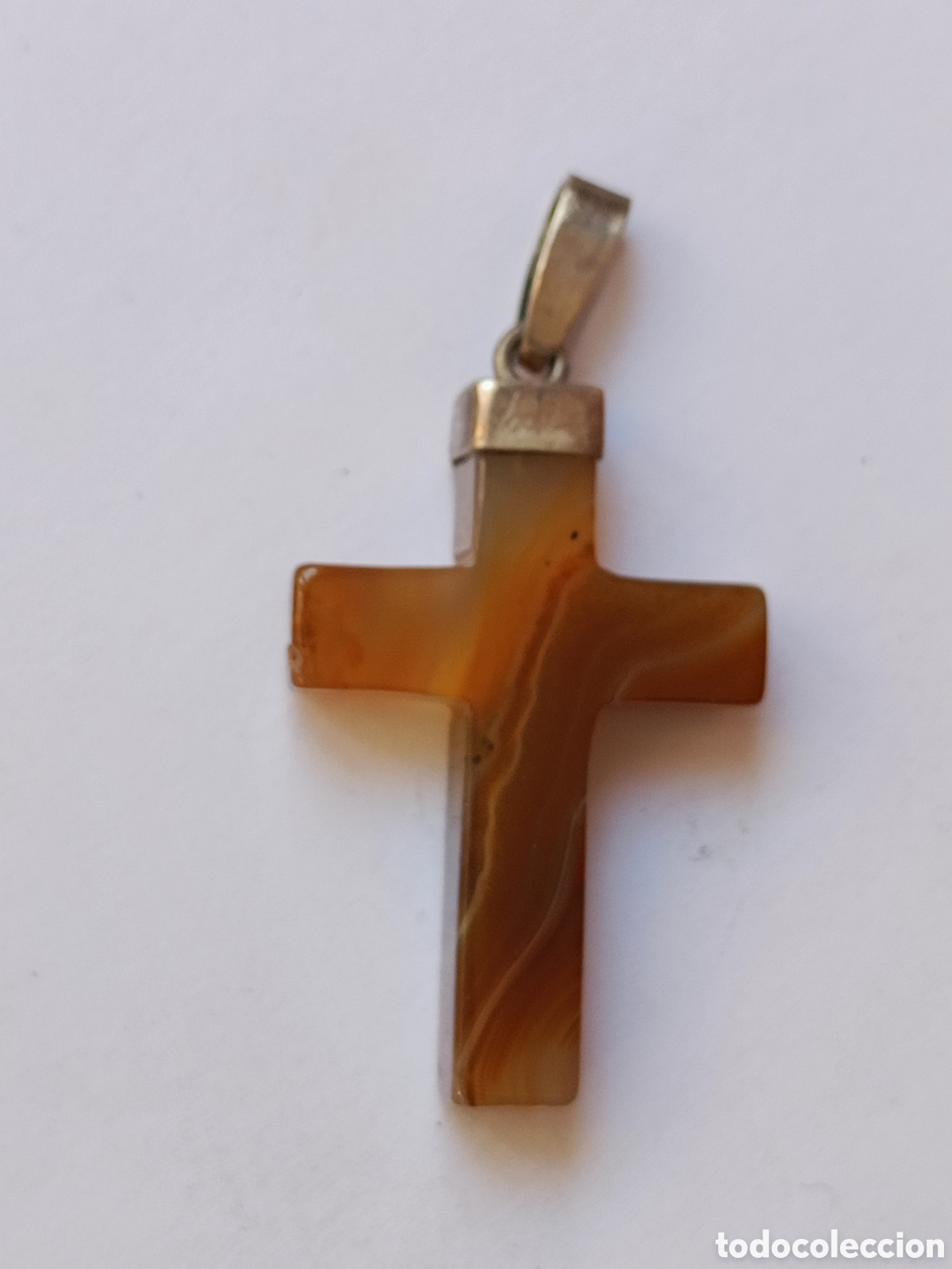 Antiguidades: Cruz colgante piedra natural y plata 3x2cm