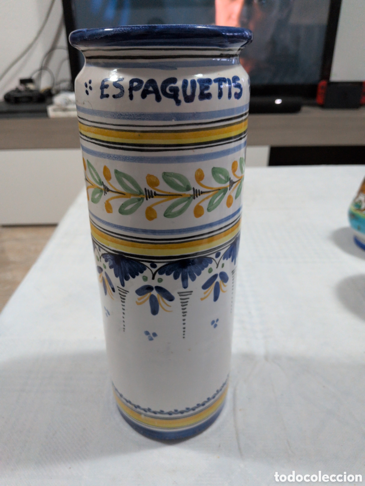 Antiquit&eacute;s: Tarro espaguetis de cer&aacute;mica de Talavera