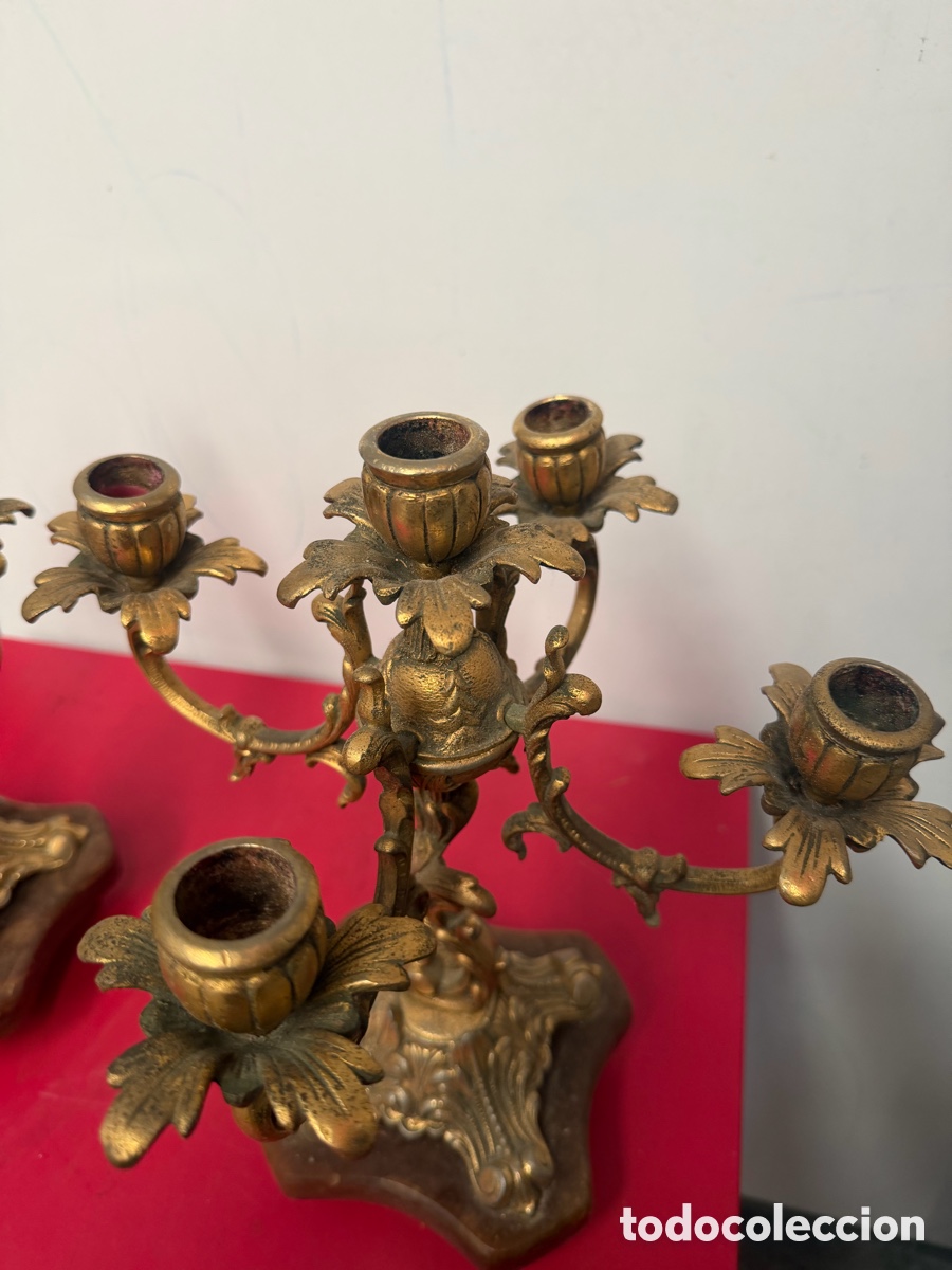 Antig&uuml;edades: Pareja Candelabros Bronce Antiguos - Foto 2