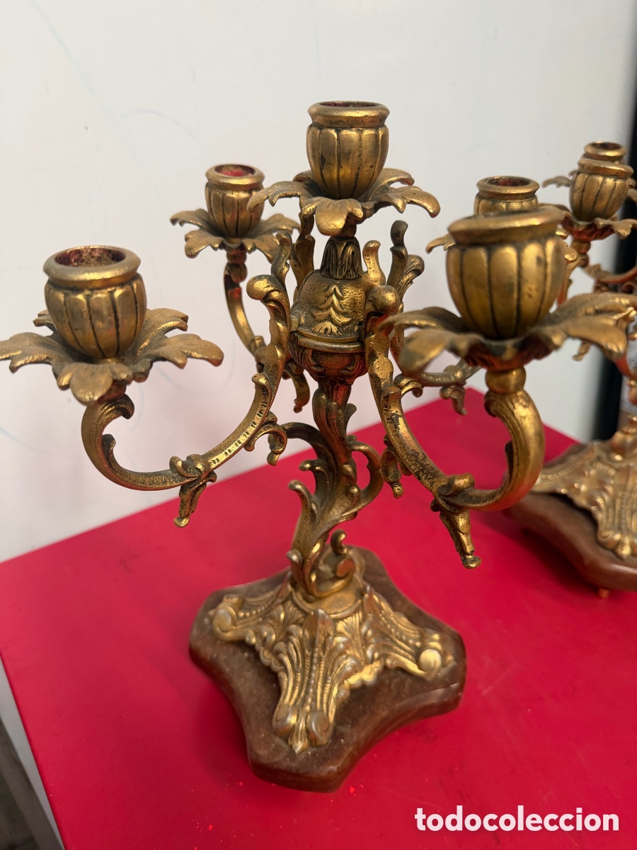 Antig&uuml;edades: Pareja Candelabros Bronce Antiguos - Foto 3