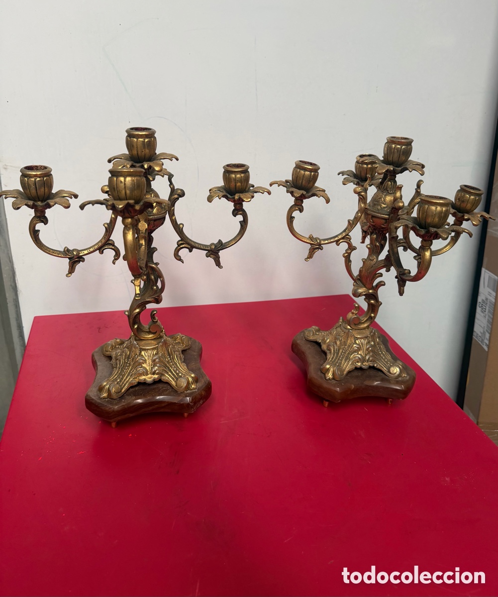 Antig&uuml;edades: Pareja Candelabros Bronce Antiguos - Foto 1