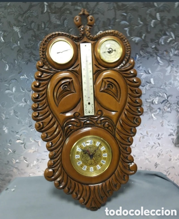 Antig&uuml;edades: Reloj Bar&oacute;metro Term&oacute;metro Madera Antiguo - Foto 1