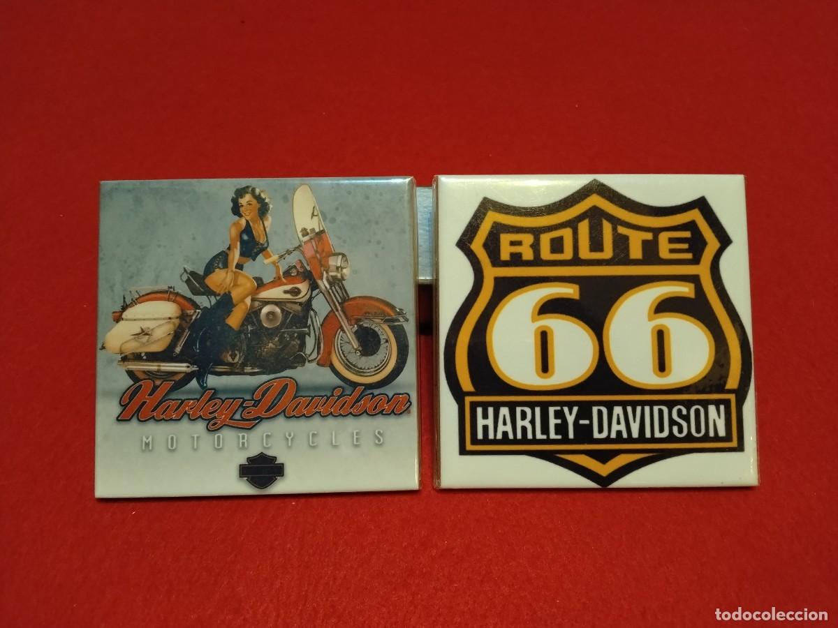 Oggetti Antichi: 2 BALDOSAS EN CERAMICA 10 x 10 cm (HARLEY - DAVINSON)