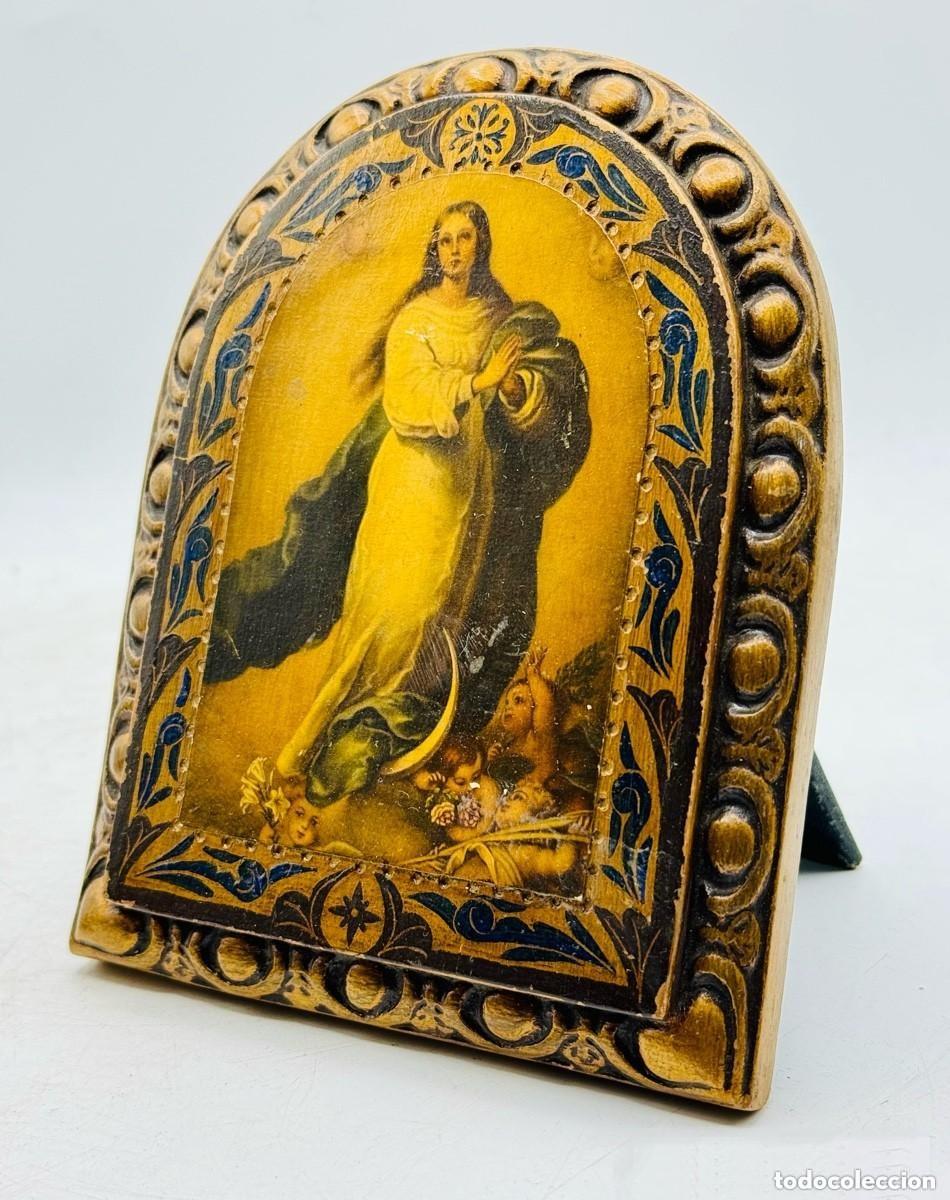 Oggetti Antichi: ANTIGUO ICONO RELIGIOSO - VIRGEN- MADERA - 18 cm.