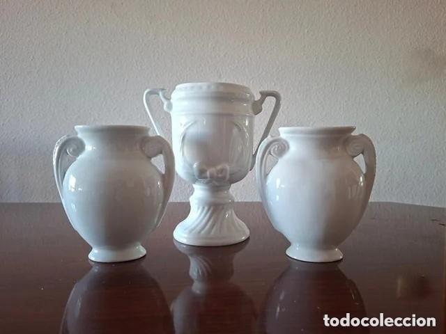 Antiques: Juego 3 &Aacute;nforas/Jarrones Porcelana Blanca